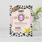 カウボーイ女性のカーボーイバースデーパーティーカウガールピンク招待状 招待状 (スタンド正面)