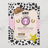 カウボーイ女性のカーボーイバースデーパーティーカウガールピンク招待状 招待状 (正面/裏面)