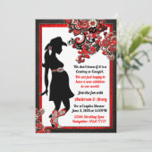 カウボーイ女性のカーボーイブラックレザーレッドホワイトカップル 招待状 (スタンド正面)