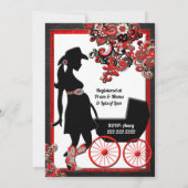 カウボーイ女性のカーボーイブラックレザーレッドホワイトカップル 招待状 (裏面)