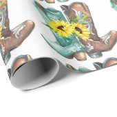 カウボーイ女性のカーボーイブーツ西ひまわりロデオ ラッピングペーパー (ロールコーナー)