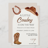 カウボーイ女性のカーボーイベビーシャワー 招待状 (正面/裏面)