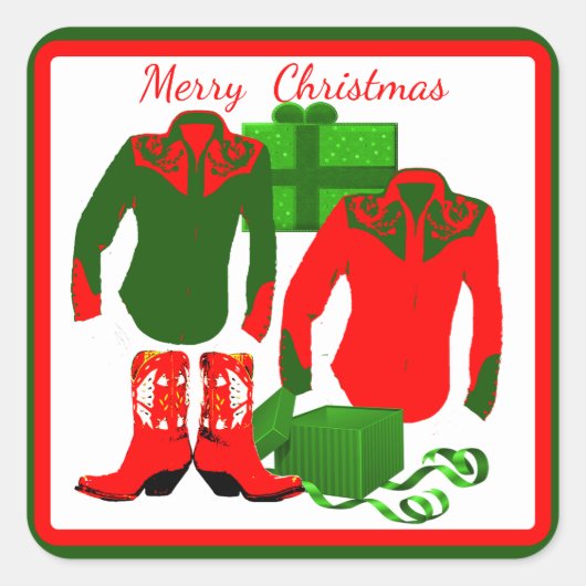 カウボーイ女性のカーボーイロデオウェスタンシャツアンドブーツ スクエアシール (正面)