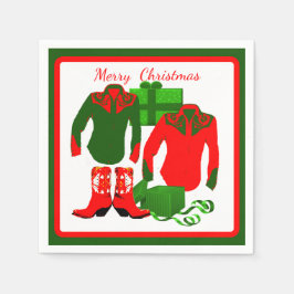 カウボーイ女性のカーボーイロデオウェスタンシャツアンドブーツ スタンダードカクテルナプキン