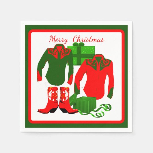 カウボーイ女性のカーボーイロデオウェスタンシャツアンドブーツ スタンダードカクテルナプキン (正面)