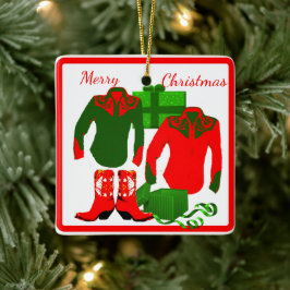 カウボーイ女性のカーボーイロデオウェスタンシャツアンドブーツ セラミックオーナメント