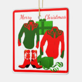 カウボーイ女性のカーボーイロデオウェスタンシャツアンドブーツ セラミックオーナメント (左)