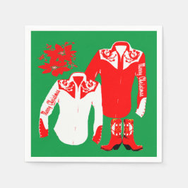 カウボーイ女性のカーボーイロデオウエスタンシャツクリスメリーム スタンダードカクテルナプキン