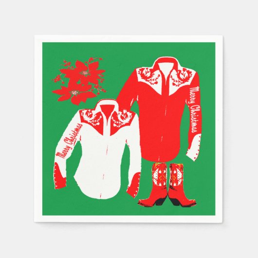 カウボーイ女性のカーボーイロデオウエスタンシャツクリスメリーム スタンダードカクテルナプキン (正面)