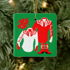 カウボーイ女性のカーボーイロデオウエスタンシャツクリスメリーム セラミックオーナメント