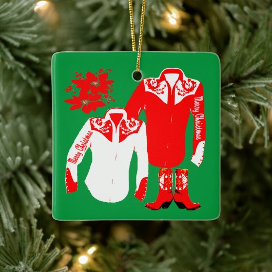 カウボーイ女性のカーボーイロデオウエスタンシャツクリスメリーム セラミックオーナメント (ツリー)