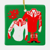 カウボーイ女性のカーボーイロデオウエスタンシャツクリスメリーム セラミックオーナメント (正面)