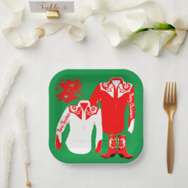 カウボーイ女性のカーボーイロデオウエスタンシャツクリスメリーム ペーパープレート