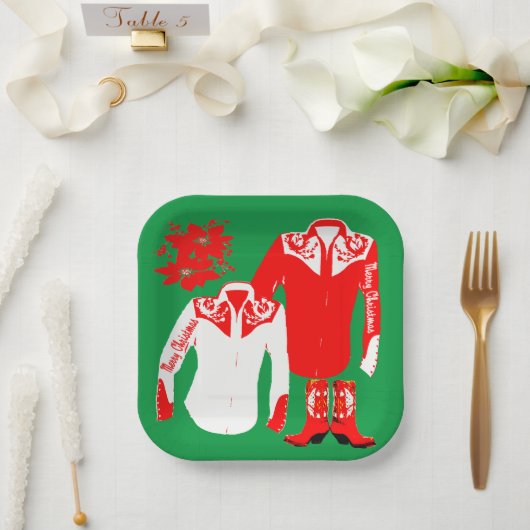 カウボーイ女性のカーボーイロデオウエスタンシャツクリスメリーム ペーパープレート (ウェディング)