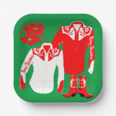 カウボーイ女性のカーボーイロデオウエスタンシャツクリスメリーム ペーパープレート (正面)