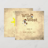 カウボーイ女性のカーボーイワイルドウエストチャイルドバースデーパーティー 招待状 (正面/裏面)