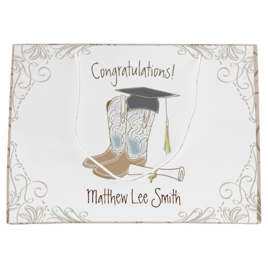 カウボーイ女性のカーボーイ卒業カントリーウェスタンパーティー ラージペーパーバッグ (正面)