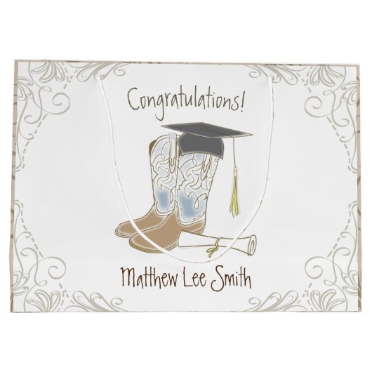 カウボーイ女性のカーボーイ卒業カントリーウェスタンパーティー ラージペーパーバッグ (裏面)