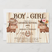 カウボーイ女性のカーボーイ性別パーティーかわいいベビー馬を明かす 招待状 (正面)