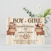 カウボーイ女性のカーボーイ性別パーティーかわいいベビー馬を明かす 招待状 (スタンド正面)