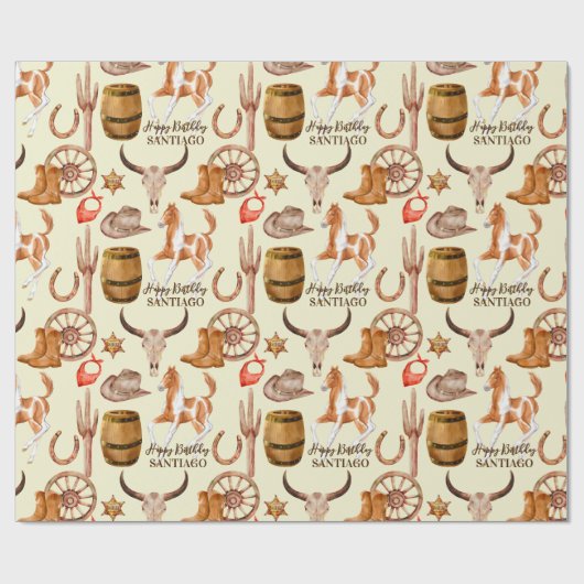 カウボーイ女性のカーボーイ西パーソナライズされた馬名 ラッピングペーパー (フラット)