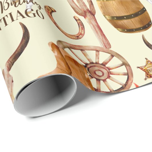 カウボーイ女性のカーボーイ西パーソナライズされた馬名 ラッピングペーパー (ロールコーナー)