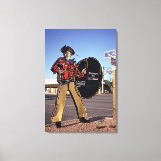 カウボーイ姿サイン歓迎観光客Scottsdal キャンバスプリント (正面)