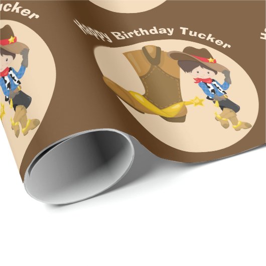 カウボーイ子供の誕生日パーソナライズされたパーティーボーイズ名 ラッピングペーパー (ロールコーナー)