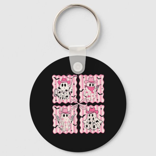 カウボーイ幽霊ハロウィングールおもしろい女性のカーボーイ女性G キーホルダー (正面)