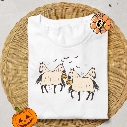 カウボーイ幽霊馬、かわいい幽霊、レトロハロウィーン Tシャツ