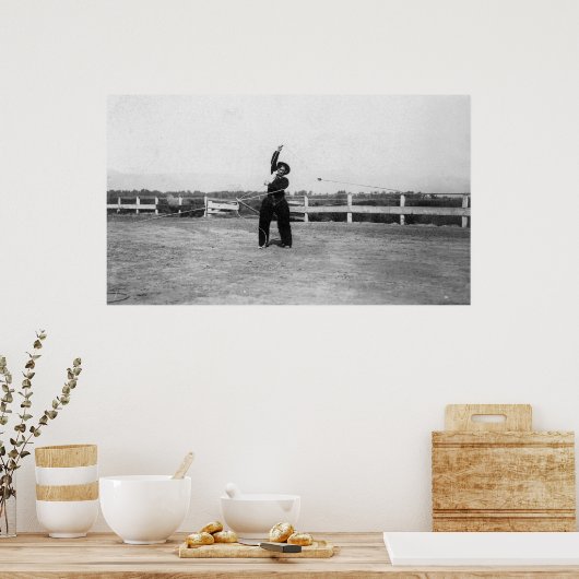 カウボーイ投げ縄の技術を練習 ポスター (キッチン)