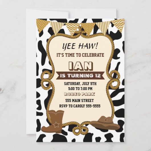 カウボーイ招待状ボーイ誕生日パーティーオールドウエスタン 招待状 (正面)