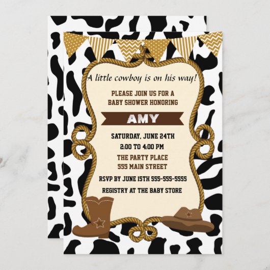 カウボーイ招待状男の赤ちゃんシャワーオールドウェスタン 招待状 (正面/裏面)