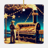 カウボーイ料理オンザバーベキューピットクリスマス セラミックオーナメント (裏面)