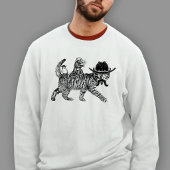 カウボーイ猫がネズミに乗るウエスタンライン Tシャツ