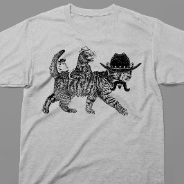 カウボーイ猫がネズミに乗るウエスタンライン Tシャツ