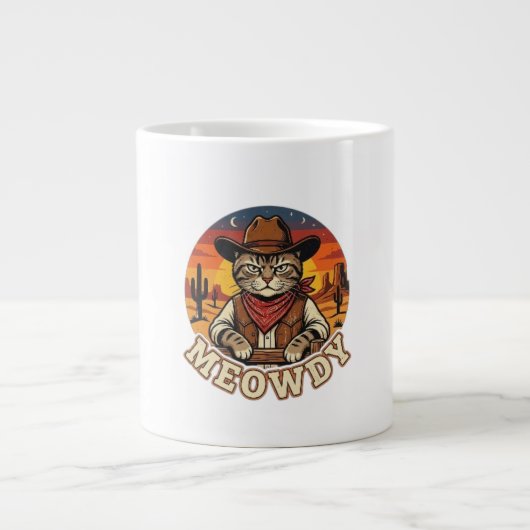 カウボーイ猫の面白いウエスタンマグ ジャンボコーヒーマグカップ (正面)