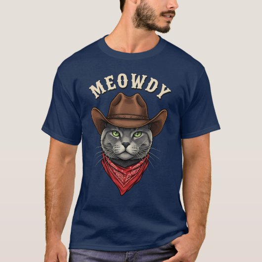 カウボーイ猫 ウェスタン おもしろい ネコ Tシャツ (正面)