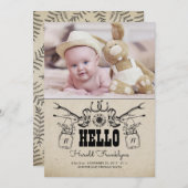 カウボーイ生まれたばかりのベビー写真誕生のお知らせ 案内状 (正面/裏面)