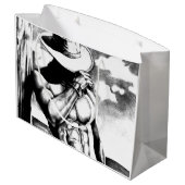 カウボーイ男らしカッコいいボディビルダー炭スケッチ ラージペーパーバッグ (裏面アングル)