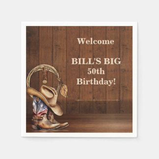 カウボーイ男らしハットブーツウッドウェスタン スタンダードカクテルナプキン