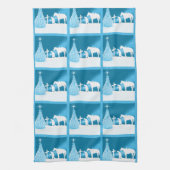 カウボーイ祈の雪のシーン西クリスマス キッチンタオル (縦)