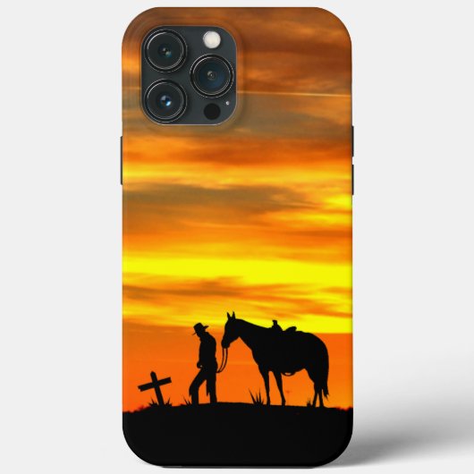 カウボーイ祈りの言葉シルエットとサンセットiPhoneケース Case-Mate iPhoneケース (裏面)