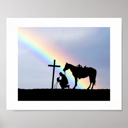 カウボーイ祈りの言葉シルエットとレインボーポスター ポスター (正面)