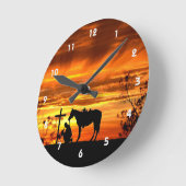 カウボーイ祈りの言葉シルエットウォールクロック ラウンド壁時計 (傾斜)