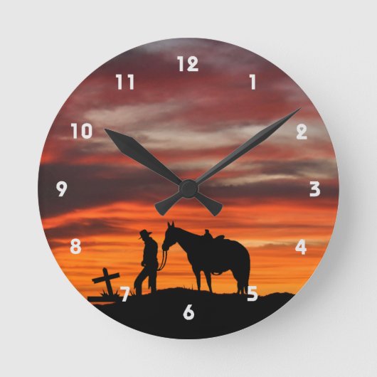 カウボーイ祈りの言葉シルエットウォールクロック ラウンド壁時計 (正面)