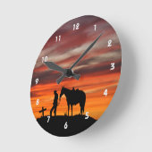 カウボーイ祈りの言葉シルエットウォールクロック ラウンド壁時計 (傾斜)