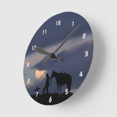 カウボーイ祈りの言葉シルエットウォールクロック ラウンド壁時計 (傾斜)
