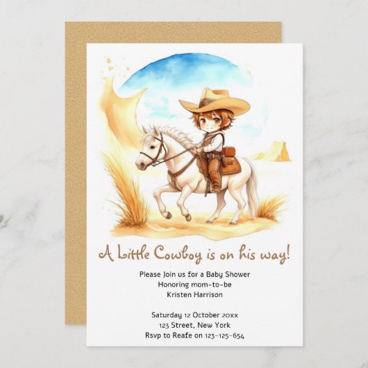 カウボーイ祝の赤ちゃんシャワー 招待状 (正面/裏面)