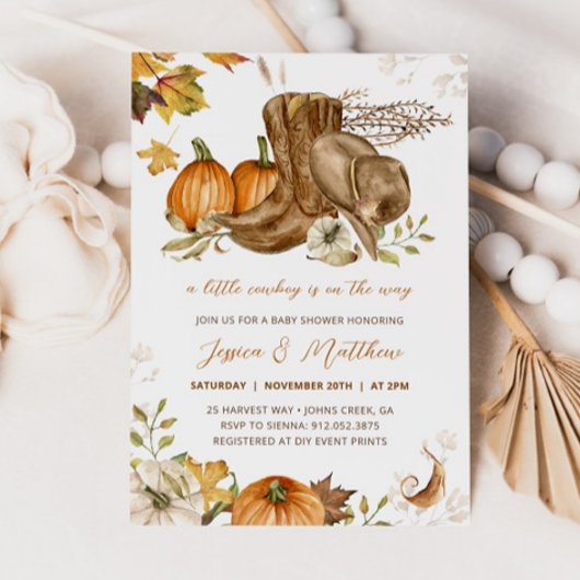 カウボーイ秋カボチャ小さなカウボーイ赤ちゃんシャワー 招待状